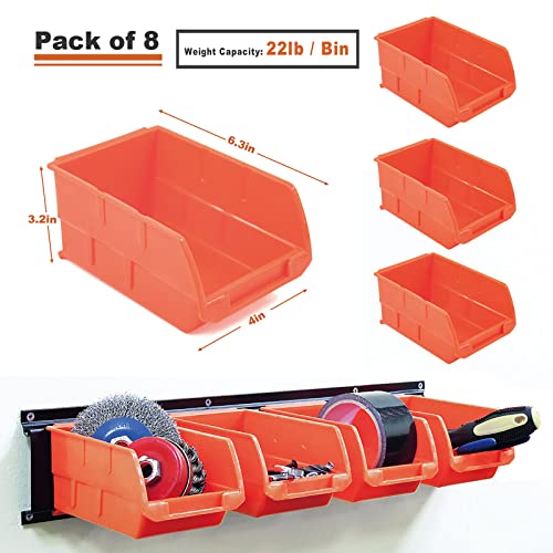 Image of Wallmaster 8-Bin Storage Bins Garage Rack System 2-Tier Orange Tool Organizers Cube Baskets Wall Mount Organizations (Orange)