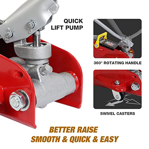 Jack Boss Floor Jack 2.5 Ton (5500 LBs) Hydraulic Low Profile Trolley Car Jack with Portable Storage Case, Lifting Range 3.5" to 14", Fit Use for Automotive Sedans, Red
