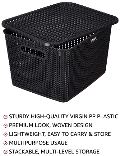 Image of Amazon Brand - Solimo Organizer Basket With Lid, Black