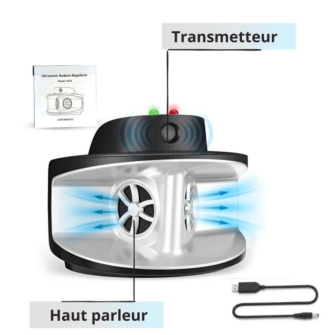 Répulsif À Ultrasons nuisibles Souris et Rats – Appareil Anti rongeurs – sans Produits Chimiques – Silencieux – Protéction Maison, Cave, Garage