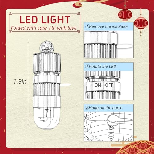 Image of Red Chinese Paper Lanterns with LED Lights, 10-Pack 10inch | Hanging Lights for Chinese New Year, Anniversary, Birthday Decorations, Ceiling Decor & Home Party