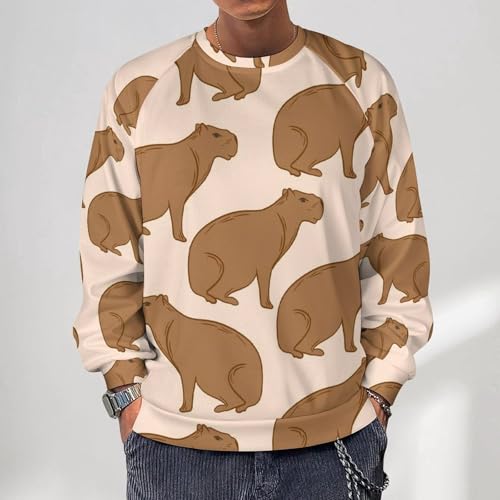 VOSERY Brown Capybara Sweatshirt for Men, Crewneck Mens Hoodies, Long Sleeve Pullover Sweaters Casual Tops2