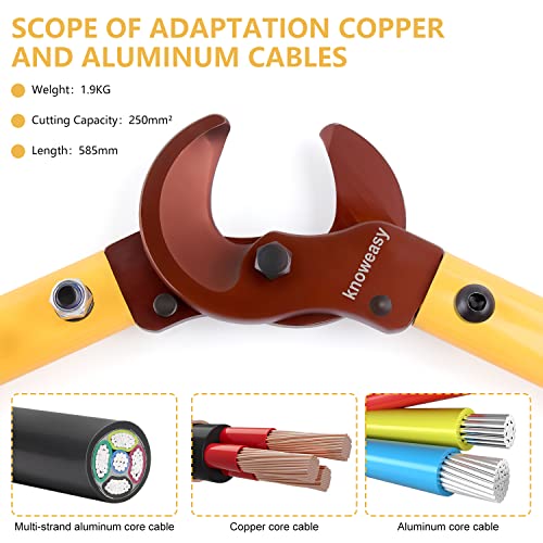 Image of Cable Cutter,Knoweasy LK-250 Wire Rope Cutter and Heavy Duty Wire Cutter with Long Labor Saving Arms for Copper Aluminum Wire up to 250mm