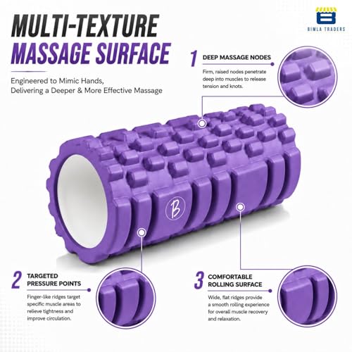 Image of Btag Foam Roller for Gym & Home Workout - Deep Tissue Muscle Massager for Back Pain, Neck & Knee Relief | Yoga, Stretching & Recovery Tool 33 cm (Purple)