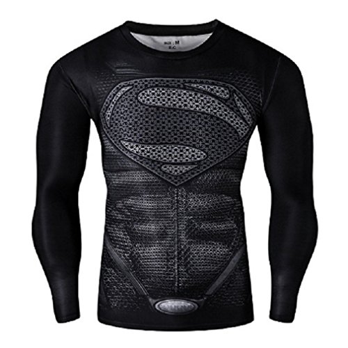 Camiseta masculina de compressão esportiva Cool Super Person Running manga comprida Red Plume, Preto