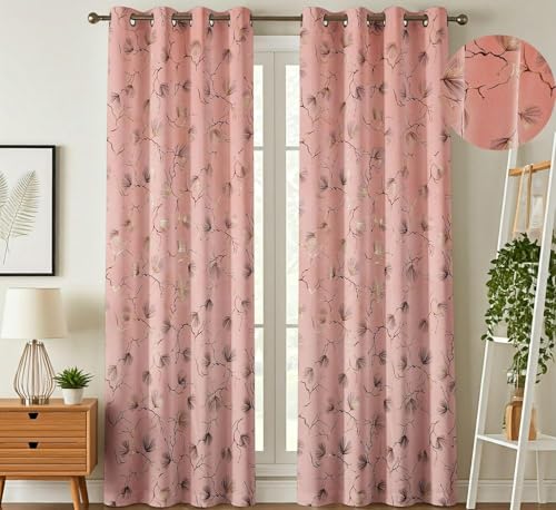 Image of Curtains 9 Feet Long for Living Room - Long Door & Window Curtains Set 2 Pcs Panel, Velvet Blackout & Stylish Parda for Home Decor & Office Pink Colour 9 feet (48 x 108 Inch) - 2 Pcs
