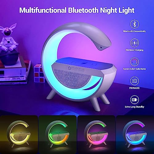 Image of Desidiya G Speaker Lamp - APP Control 3 in 1 Multi-Function Bluetooth Speaker with Wireless Fast Charging, RGB Light and Sunrise Alarm Clock for Bedroom & Bedside Table