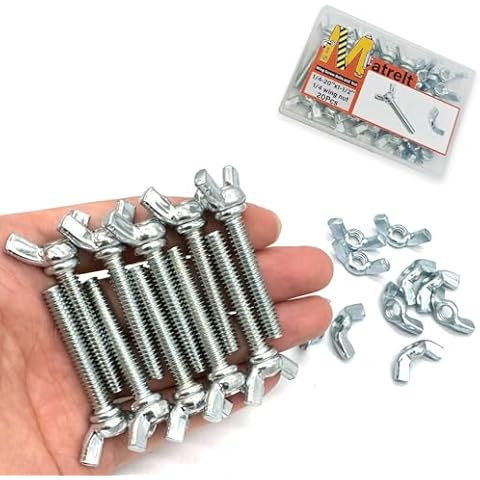 Matrelt 20 Sets 1/4"-20 x1-1/2 Wing Screw Bolts and Wing Nut Kit Butterfly Screws and Nut with Hand Twist Tighten Wing Head Zinc Plated Hardware Fitting Fastenings Assortment Kit Cover