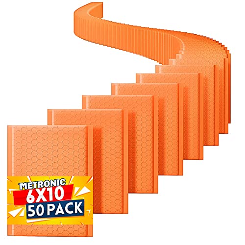 Image of Metronic Bubble Mailers 6x10 Inch 50 Pack, Bubble Envelopes, Self-Seal Waterproof Shipping Bags, Padded Envelopes for Shipping, Packaging for Business, Orange Bulk #0, Bubble Mailers Usable Size 6x9