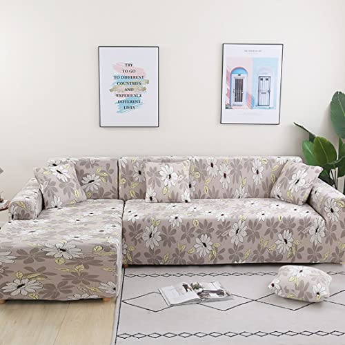 Housse de canapé d'angle en L extensible 3 places imprimée et lavable