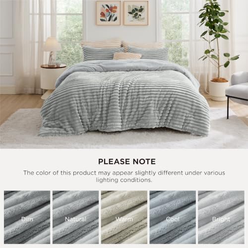 Image of Bedsure King Fluffy Comforter Set - GentleSoft 3 Pieces Luxury Fleece Light Grey Bedding, Cozy Room Decor Aesthetic, 1 King Bed Comforter (104 inchx90 inch) and 2 Pillowcases (20 inchx36 inch)