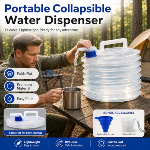 Contenedor de Agua Plegable con Grifo, Cantimplora Portátil para Camping, Cubo de Almacenamiento de Agua Plegable y Libre de BPA, 15 litros miniatura 2