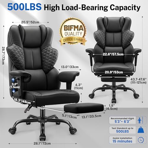 Image of FelixKing Big and Tall Office Chair 500lbs - Ergonomic Desk Chair with Footrest, Scratch-Resistant PU Leather Computer Chair, 4D Lumbar Support Gaming Chair, Comfy Reclining Swivel Work Chair, Black