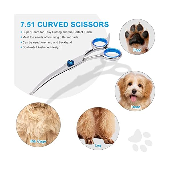 Pet Grooming Scissors Set with Safety Round Tip, Dog Cat Grooming Scissors, Stainless Steel Dog Cat Grooming Shears (Curved Scissor) Pet Grooming Scissors Set with Safety Round Tip, Dog Cat Grooming Scissors, Stainless Steel Dog Cat Grooming Shears (Curved Scissor)