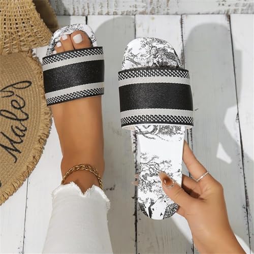 Women's Embroidered Flat Sandals, Comfortable Summer Casual Shoes, Breathable Open-Toe Beach Sandals for Walking, Vacation2