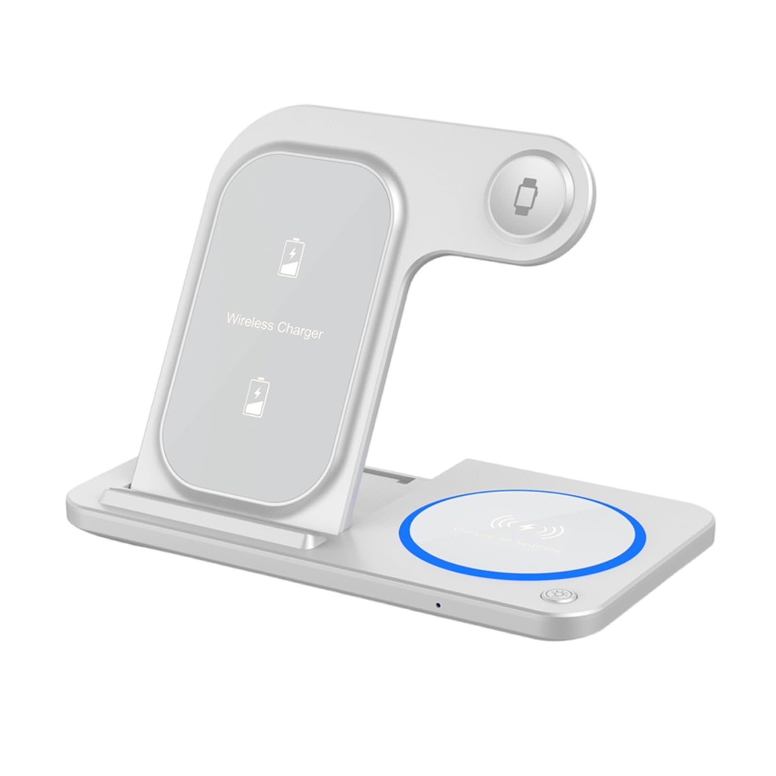 Supporto 3 in 1 molto sottile per wireless con tecnologia a doppia bobina, veloce e sicuro per smartphone, smartwatch, utilizzare telefoni pieghevoli, caricabatterie