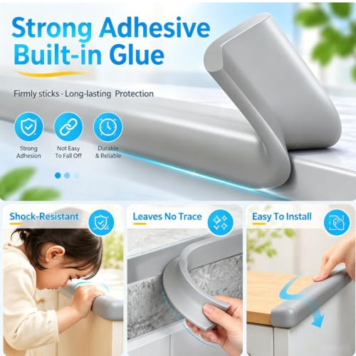 Image of ZOMPAGO Baby Proofing Edge Protector, Grey Foam L-Shape Self-Adhesive Corner Guards, Baby Crib Bumper Pad, Wall & Corner Protector Baby, Foam Corner Protectors for Nursery Kitchen Fireplace Furniture