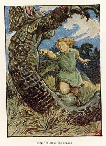 Peinture Siegfried tue le dragon décoration murale salon affiche Byam Liston Shaw