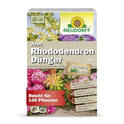 Neudorff Azet RhododendronDünger – Bio Rhododendrondünger mit Mykorrhiza sorgt für farbenfrohe und prächtige Blüten mit 3 Monaten Langzeitwirkung, 2,5 kg