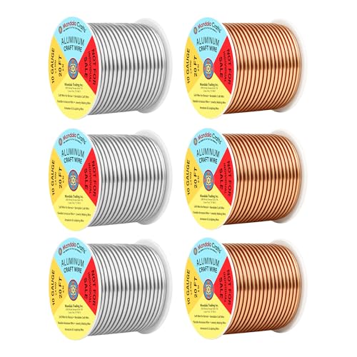 Image of Mandala Crafts 10 GA Copper Silver Tone Combo Anodized Aluminum Craft Wire | 120 FT, Colored, Flexible, Bendable for Bonsai Armature Sculpting Wire Wrapping Jewelry Making, Weather & Tarnish Resistant