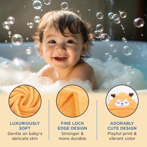 Image of Mee Mee Hooded Baby Bath Towel for New Born | Wash Cloth, Quick Absorbent, Can be Used for Baby Swaddling, Extra Soft Cotton Towels for Kids /Toddlers /Infants /Babies, Pack of 1, (Orange Sheep) 80X80 CM