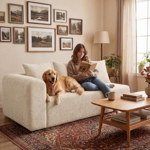 Image of Claiks 71 inch Left Armrest Boneless Sectional Loveseat Sofa, Beige
