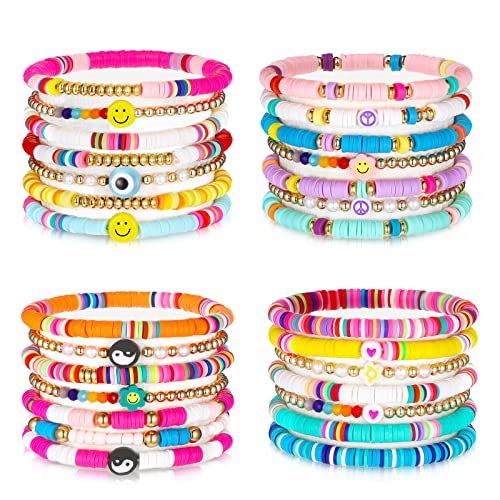 Yaomiao 28 Pcs Clay Bead Friendship Bracelets Bulk for Women Summer Heishi Surfer Bracelets Set Colorful Preppy Beaded Stretch Bracelet Stackable Boho Disc Party Y2k Aesthetic Beach Jewelry Gift