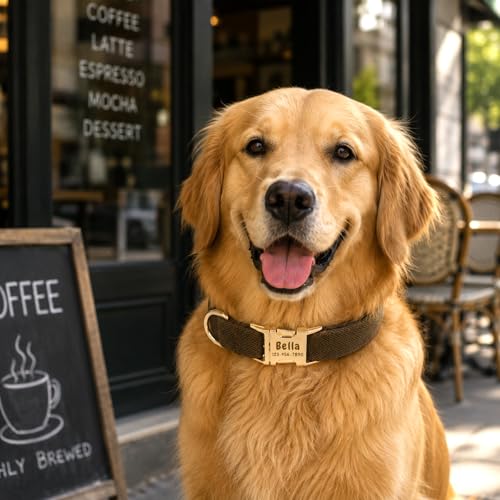 Collier pour chien personnalisé polyester boucle métal gravée café - 7
