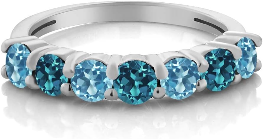 Gem Stone King 1.40 Cttw Swiss Blue Topaz and London Blue Topaz Anniversary Ring For Women | 925 Sterling Silver | Gemstone Birthstone - Image 3