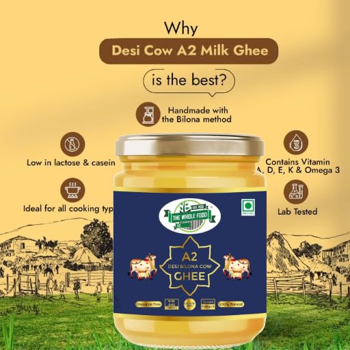 Image of The Whole Food Co. A2 Gir Cow Desi Ghee 100ML |Glyphosate free|Free-grazed, Desi Gir Cows|Traditional Bilona Method|Pure, Natural and Healthy Ghee|Farm-Made with Probiotics for Gut Health-Pack of 2