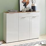 Kommode Sideboard VICTORIA-01 in Hochglanz weiß, Navarra Eiche, mit 2 Türen und Schubkasten, B x H x T 89 x 105 x 40 cm