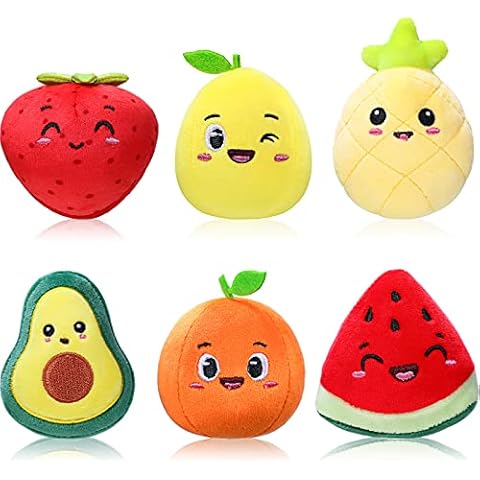 6 Pieces Cute Stuffed Fruit Toy Colorful Fruits Plush Soft Mini Avocado Strawberry Orange Pineapple Lemon Watermelon Keychain for Boys Girls Birthday Party Favors Easter Egg Fillers Basket Stuffers Cover