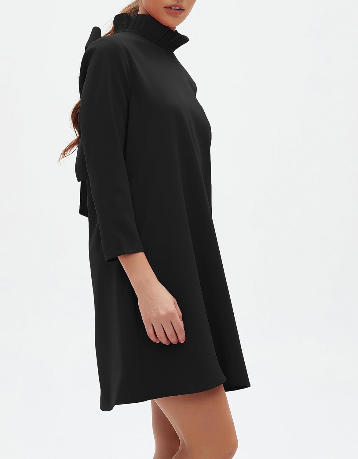 Kedera Women's Fall Bow Tie Dress Casual Mini Dress Ruffle Mock Neck Long Sleeve Dress Swing Elegant Shift Dress - Image 6
