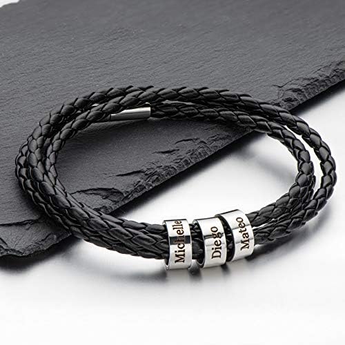 Miniatura 3 de ORFAN Pulseras de cuero trenzadas personalizadas para hombre con 2 a 6 nombres personalizado nombre pulsera personalizada para hombres mujeres
