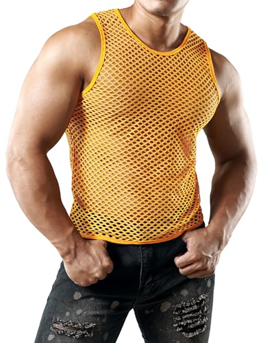 Image of JOGAL Men's Mesh Fishnet Fitted Sleeveless Muscle Top