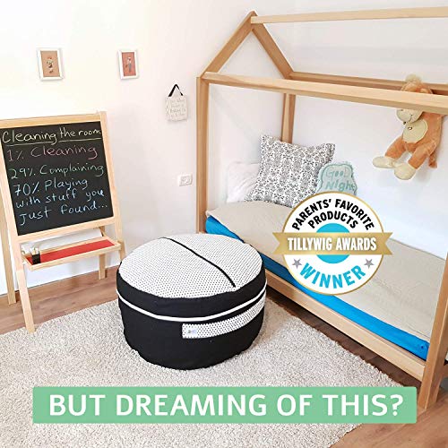 2 Sizes in 1 Large Bean Bag Stuffed Animal Storage | XL Jumbo Ottoman for Soft Toys, Plush Toys | Giant Pouf Organizer for Linens, Quilts, Pillows | 300 L. / 80 Gal. | Black & White