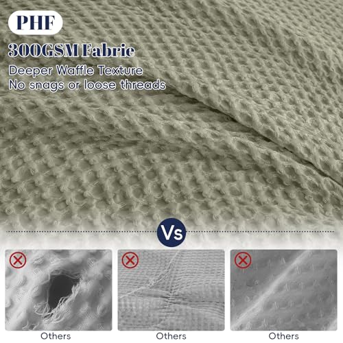 Image of PHF Waffle Duvet Cover Set King Size, No Snagging Ultra Soft Luxury Textured Breathable Comforter Cover for All Season 3pcs, Durable Bedding Duvet Set with 2 Pillow Shams, 104 inchx90 inch, Dusty Sage