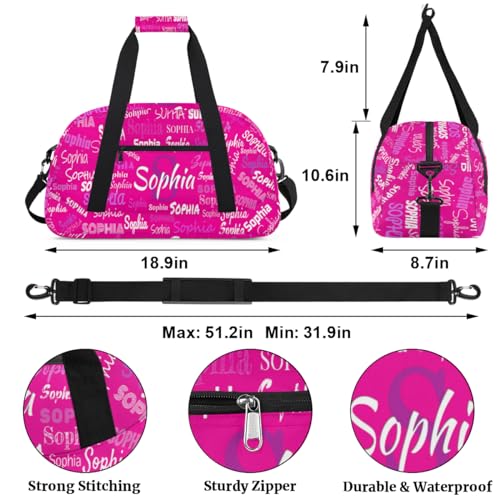 Personalized Gym Bag Kids Girls, Custom Name Carry On Weekender Gymnastics Dance Bag for Women Traveling Business Trip, Deep Pink Color2