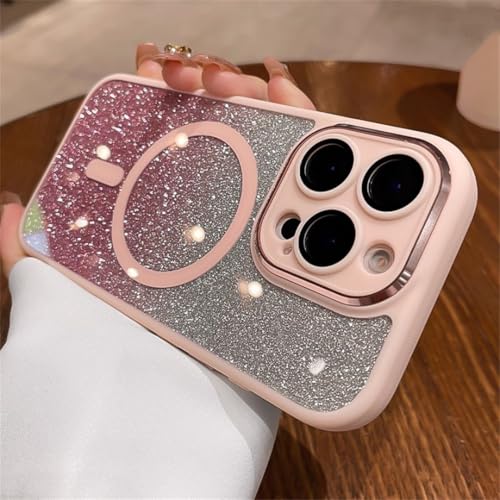Coque de luxe iPhone 15 Pro rose finition mate haut de gamme et paillettes