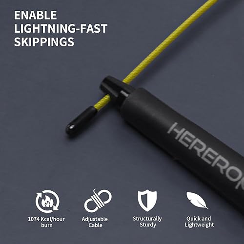 Miniatura 3 de Cuerda de salto de velocidad para hombres y mujeres, cuerda de velocidad Hererope con sistema de rodamiento doble, 2 cables, cuerda de saltar