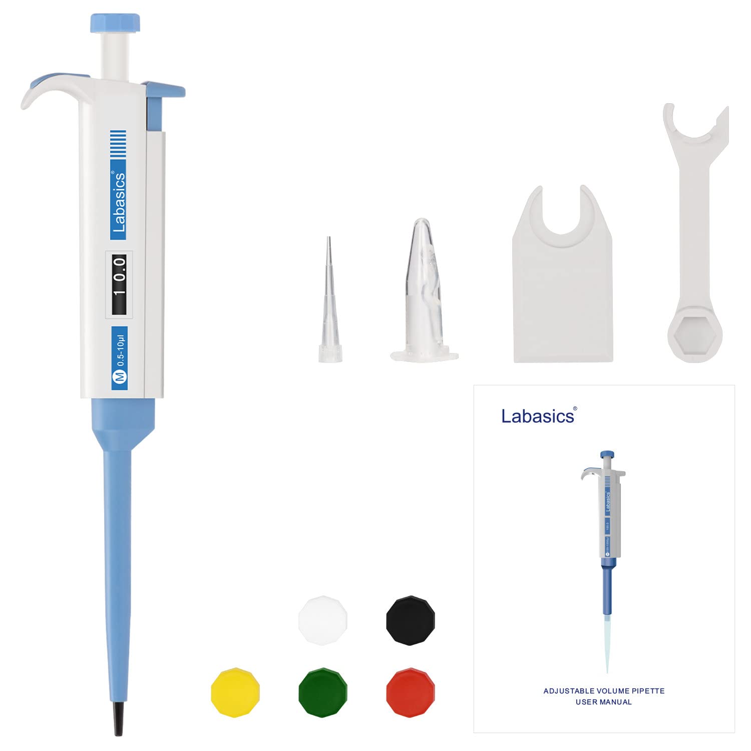 Labasics Einkanal-Pipettierhilfe, Einstellbares Variables Volumen Mikropipette Labor Pipette mit AustauschbarSpitzenkonus, Single Channel Pipettor Controller für die Laborforschung, 0. - 10 µL