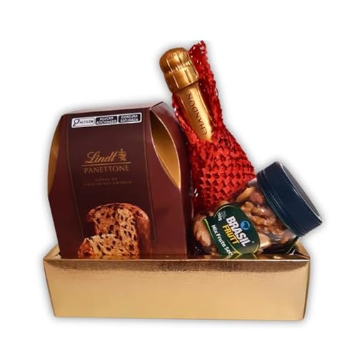 Cesta Natal: Panettone Chocolate Lindt, Espumante Chandon Reserve Brut e Mix de Fruta Seca Brasil Fr