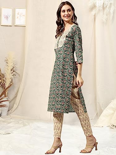 Image of MIRCHI FASHION Pure Cotton Straight Kurta Set for Women with Pant | Printed Kurta Pant Set | Ethnic Office Wear Kurta Set with Trouser