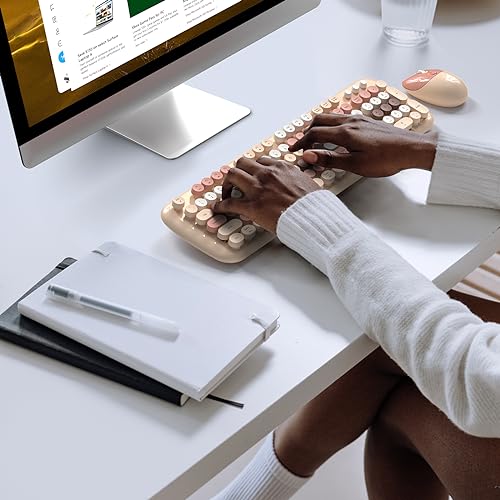 Image of KNOWSQT Wireless Keyboard and Mouse Combo Pale MilkTea - Colorful 104 Key 2.4G Round Keycap Typewriter Keyboards, USB Dongle Plug and Play, for Laptop, Windows, PC, Mac, Desktop