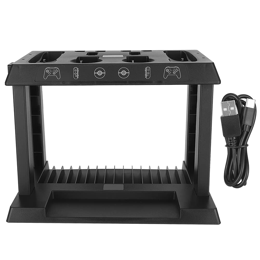 Wakects Base di Ricarica per Gamepad, Supporto per Carte da Gioco Multifunzione in ABS, Ingresso 5 V 3 A con Indicatore Luminoso, Carica Controller e Memorizza Schede Console per Utenti