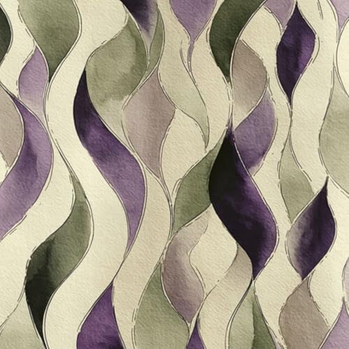 壁紙 45cm x 300cm 剥がせる 紫と緑のグラデーションによる曲線の波を描いた抽象的な水彩パターン 多機能 防水/汚れ防止/防油 食器棚 クロ 玄関 ふすま紙 家具 部屋 DIY 賃貸OK