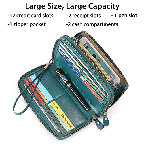 SENDEFN Leather Women's RFID Blocking Wallet with Zipper Clutch Wristlet