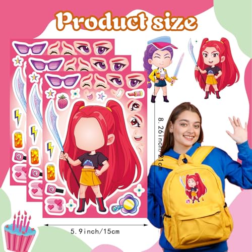 Image of 32 Sheet Demon Stickers for Kids Teens, Mixed & Matched with 8 Designed Characters Stickers for Party Decoration, Reward, Decor, Gift Idea