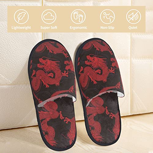Unisex Cozy Indoor Furry Slipper-Red Chinese Dragon Plush House Slippers Warm Bedroom Shoes3