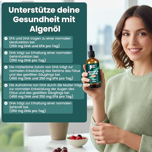 Premium Omega 3 Algenöl | hoch dosiert | Natürliches DHA & EPA für Herz, Gehirn & Sehkraft | vegan | 100ml | 40 Tage Vorrat… – Ansicht 5